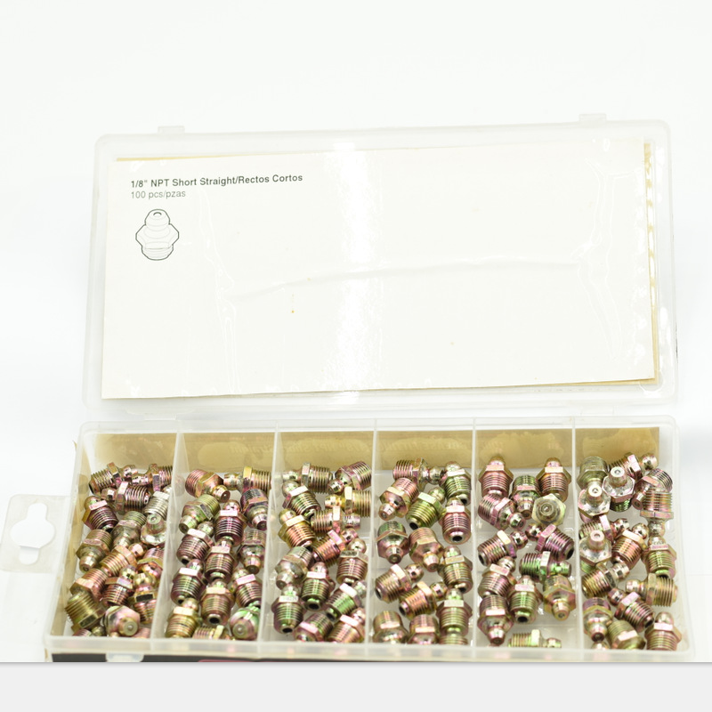 Juego de Boquillas de Engrase Rectas y Curvas al por Mayor del Fabricante, 100 Piezas, Color Zinc, 1/8NPT, Boquilla de Engrase Universal