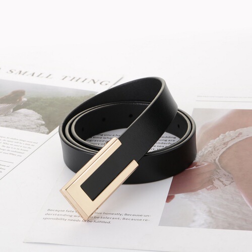 Wholesale Women's Rectangle Smooth Buckle Calfskin Belt for Casual, Versatile Decor Korean Style Genuine Leather Belt