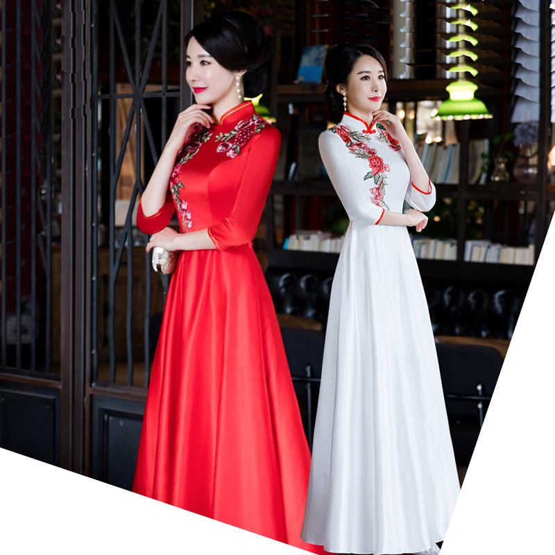 Cheongsam dress Stage Coat Women's Long Improved Middle Sleeve Etiquette Coat for Banquet Annual Meeting Men's Dress Jacket Cheongsam dress Stage Coat Women's Long Improved Middle Sleeve Etiquette Coat for Banquet Annual Meeting Men's Dress Jacket