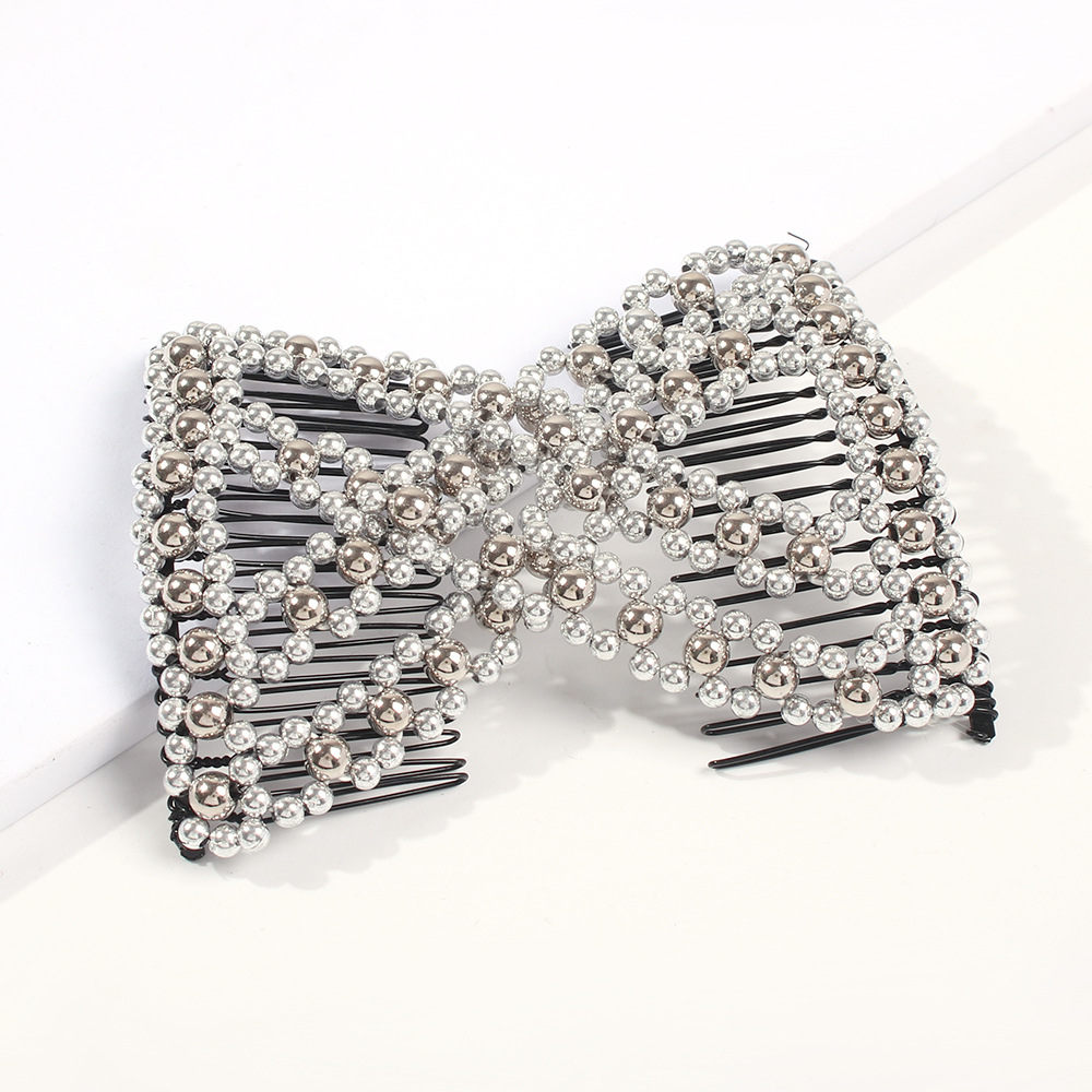 F1322 europeo y americano creativo elástico insertar peine magia updo artefacto transfronterizo variedad peine de pelo perla arco horquilla