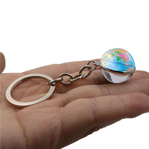 Map globe pattern time gem key chain pendant creative crystal glass ball pendant key chain pendant