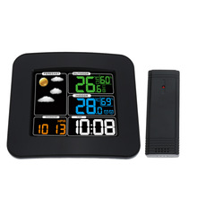 彩屏无线室内外温湿度计晴雨表时钟多功能无线气象站天气预报钟
