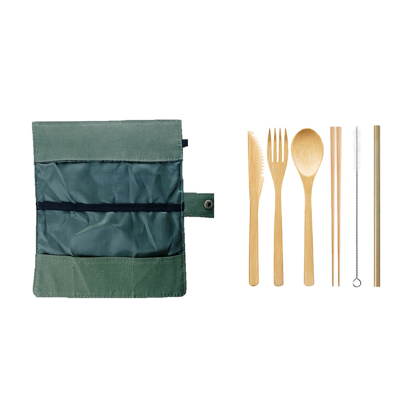 Amazon transfronteriza de bambú cuchillo, tenedor y cuchara traje de bambú viaje vajilla bolsa de almacenamiento vajilla bolsa de regalo