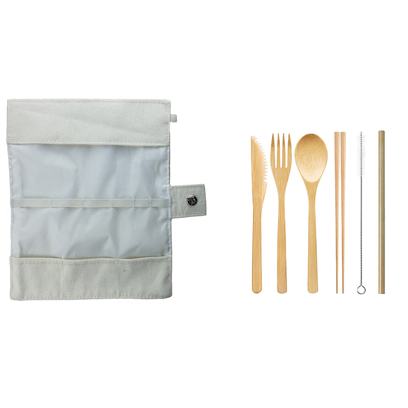 Amazon transfronteriza de bambú cuchillo, tenedor y cuchara traje de bambú viaje vajilla bolsa de almacenamiento vajilla bolsa de regalo