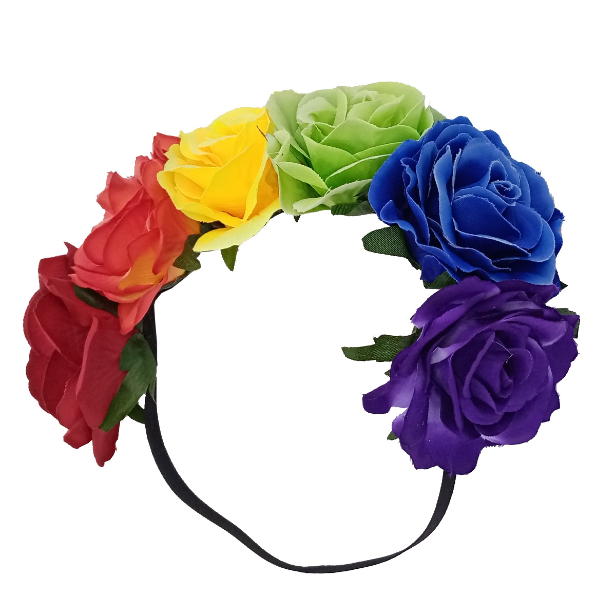 Hawaii 6 colores Arco Iris guirnalda banda para el cabello Amazon Venta caliente 11CM tela flor artificial accesorios para el cabello tocado de novia
