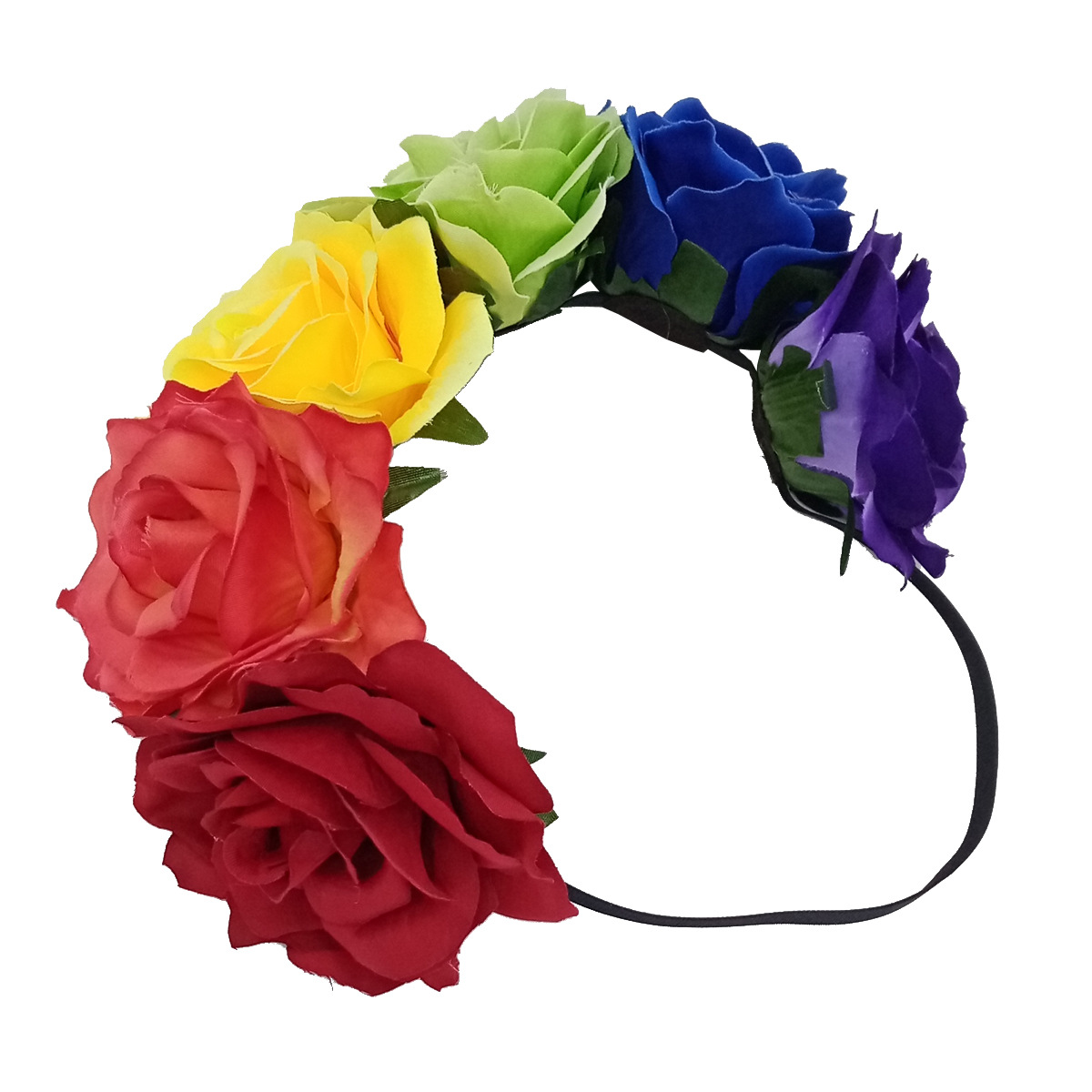 Hawaii 6 colores Arco Iris guirnalda banda para el cabello Amazon Venta caliente 11CM tela flor artificial accesorios para el cabello tocado de novia