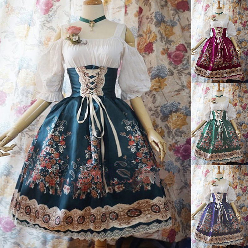 New Retro Sling Elegant Slim Fit dress Amazon European and American Fashion Princess Dress Lolita Retro