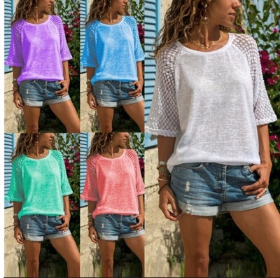 Same-Day Instant Delivery 2026 Aliexpress Wish Amazon Hot-Selling New European and American Style Lace Patchwork Round Neck Three-Quarter Sleeve Top Same-Day Instant Delivery 2026 Aliexpress Wish Amazon Hot-Selling New European and American Style Lace Patchwork Round Neck Three-Quarter Sleeve Top