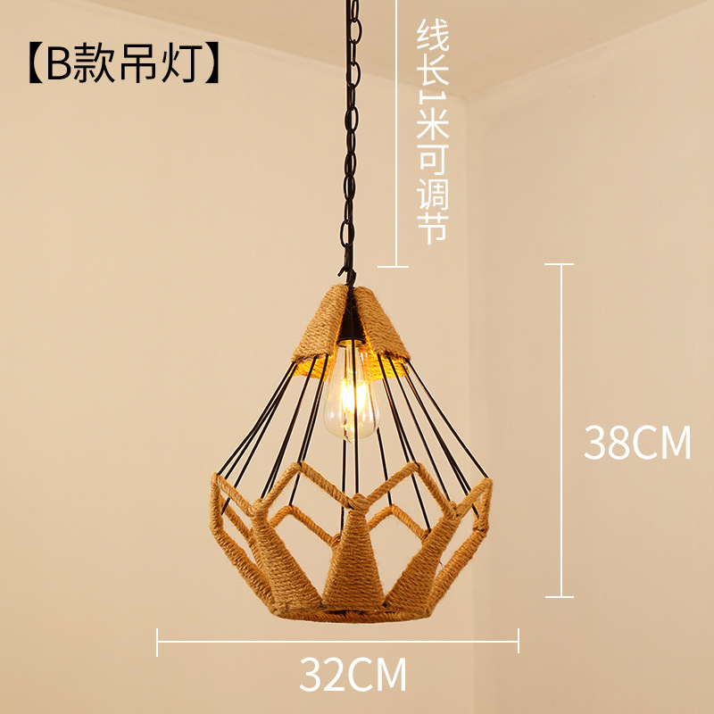 Retro estilo industrial cuerda de cáñamo lámpara cuerda hecha a mano bricolaje pantalla ropa restaurante personalidad creativa país cáñamo cuerda araña