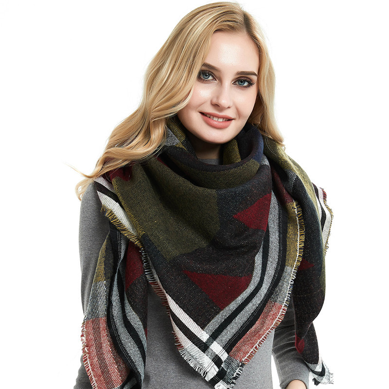 Unisex Jacquard geometric square shawl Square shawl Coloured geometric square soft shawl scarf_voghion.com