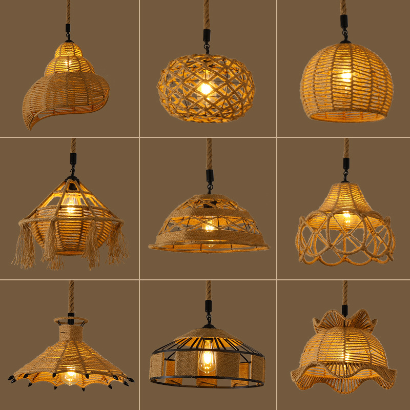 Hemp Rope Chandelier Retro Creative Stylish Art Lampshade Chinese Zen Antique Outdoor Bedroom Restaurant Lighting Fixtures