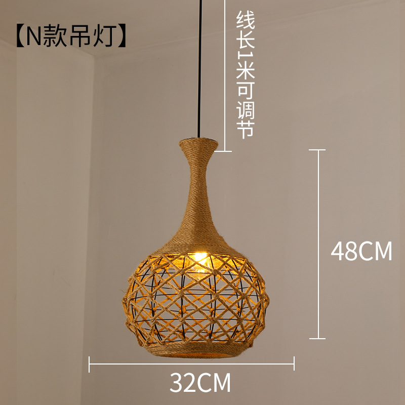 Lámpara de araña de estilo chino para comedor, dormitorio de estilo japonés, restaurante retro de estilo Zen, hot pot, iluminación con pantalla de hierro y cuerda de cáñamo al por mayor