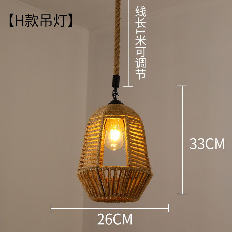 Lámpara de araña de estilo chino para comedor, dormitorio de estilo japonés, restaurante retro de estilo Zen, hot pot, iluminación con pantalla de hierro y cuerda de cáñamo al por mayor