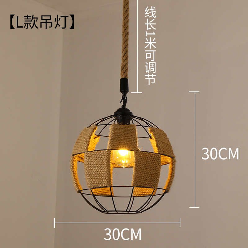Lámpara de araña de estilo chino para comedor, dormitorio de estilo japonés, restaurante retro de estilo Zen, hot pot, iluminación con pantalla de hierro y cuerda de cáñamo al por mayor