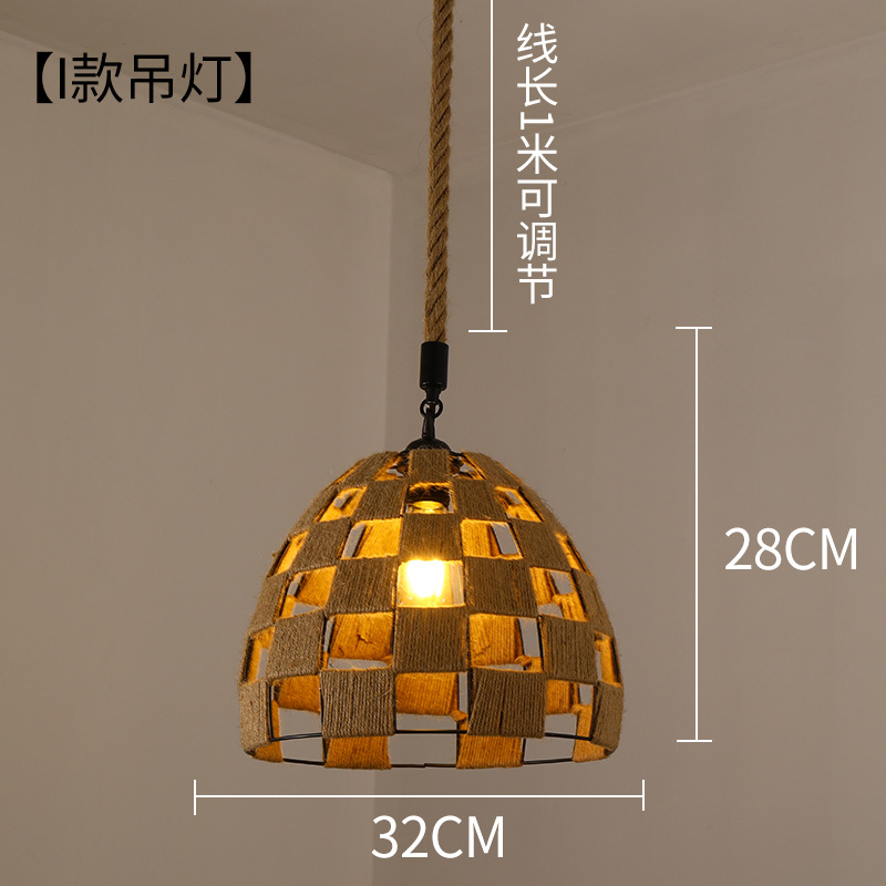 Lámpara de araña de estilo chino para comedor, dormitorio de estilo japonés, restaurante retro de estilo Zen, hot pot, iluminación con pantalla de hierro y cuerda de cáñamo al por mayor