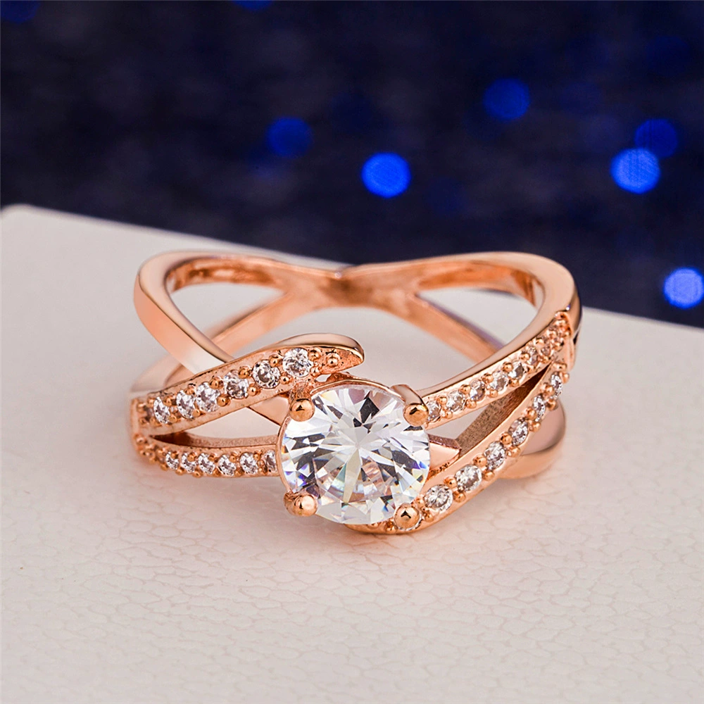 卡莱美 Golden gemstone ring with zircon, wish, pink gold, European style, micro incrustation, diamond encrusted