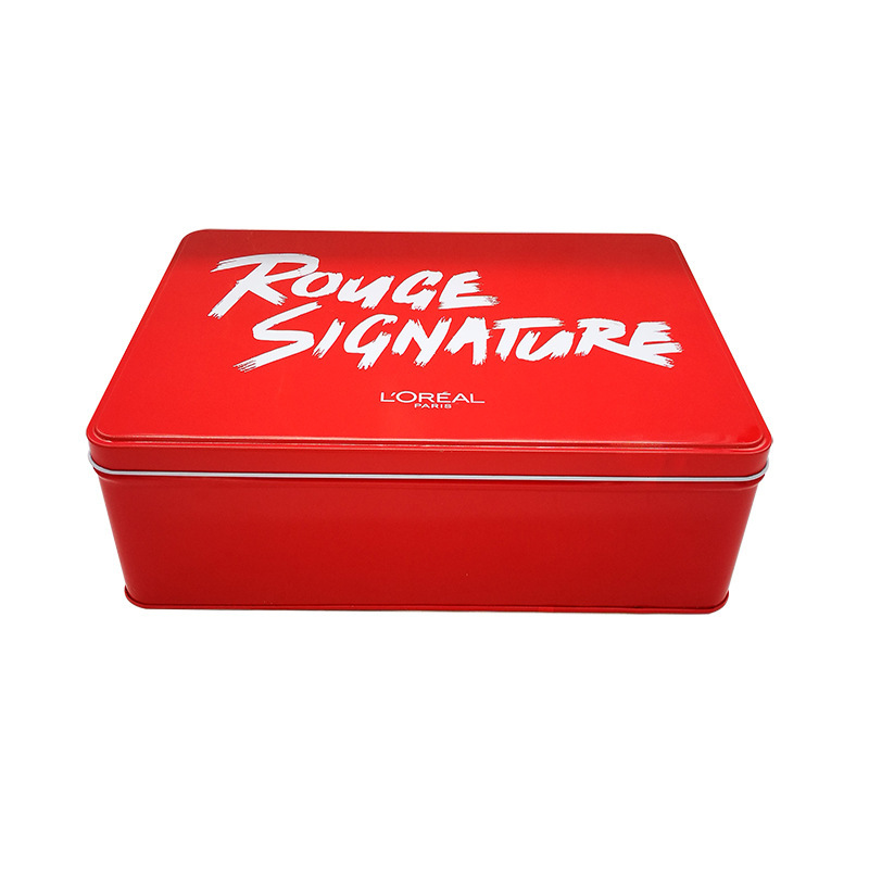 Factory Wholesale Large Red Tin Box Cosmetic Gift Box Rectangular Cookie Food Packaging Box Tinplate Gift