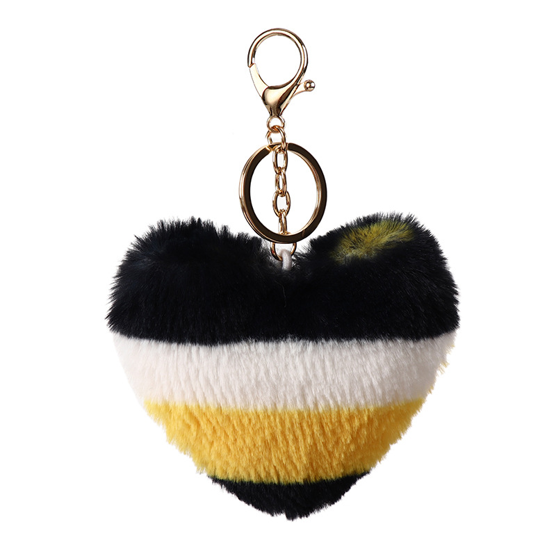 Llavero colgante de pompón de peluche en forma de corazón de melocotón, colgante de piel de conejo para parejas, accesorios para bolsos/coche