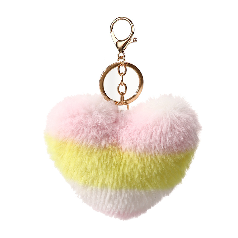 Llavero colgante de pompón de peluche en forma de corazón de melocotón, colgante de piel de conejo para parejas, accesorios para bolsos/coche