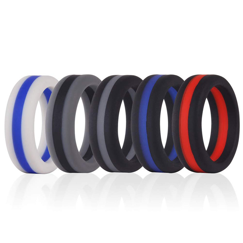 Men's ring 8mm two-color sandwich 5-color group European and American outdoor sports ring silicone logo