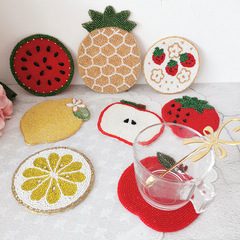 Export to Japan creative strawberry fruit handmade bead afternoon tea coaster for Christmas gifts