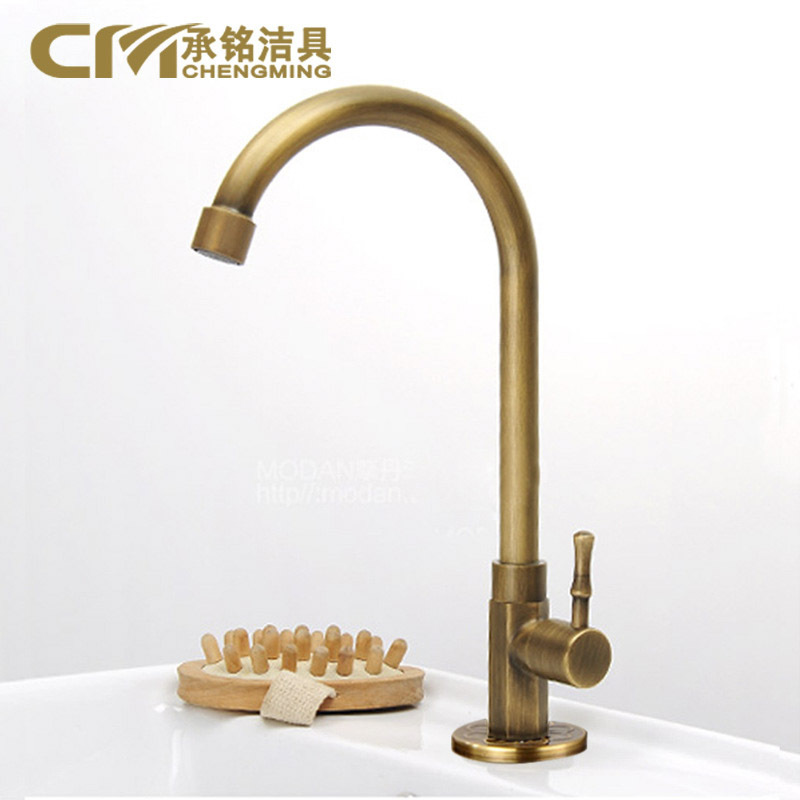 European Style Bronze Yellow Single Cold Kitchen Basin Faucet Antique 360 Degree Rotatable Faucet