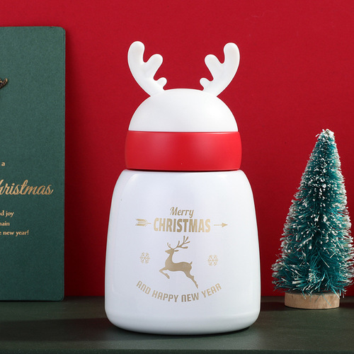 圣诞保温杯大肚创意萌趣麋鹿可爱杯萌宠鹿角水杯304不锈钢高颜值