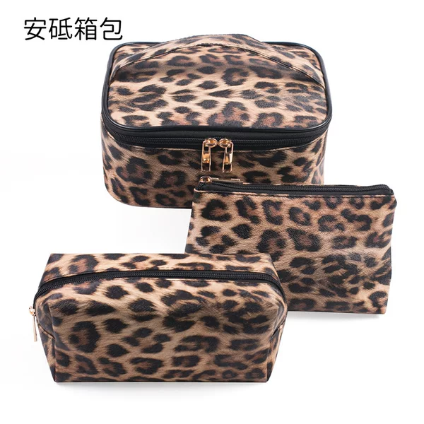 Cross-border New Large Capacity Leopard Print Cosmetic Bag Three-piece Waterproof Wash Bag Portable Travel Dumpling Bag Storage Bag