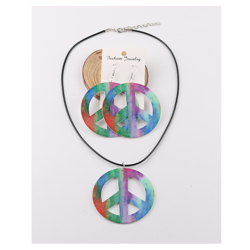 跨境饰品 欧美新款和平符耳环项链套装 嬉皮士狂欢派对首饰品批发