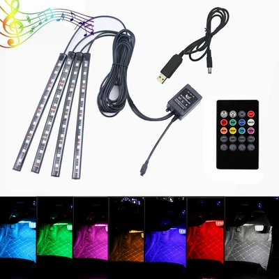 Car atmosphere light 12 lights USB colorful voice control RBG foot LED atmosphere light car interior decoration modified car