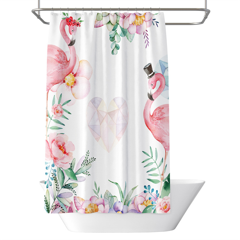 Exklusiv für den grenzüberschreitenden Handel: Duschvorhang mit Flamingo-Motiv, wasserdicht und schimmelresistent, für Badezimmer und Hotels._voghion.com