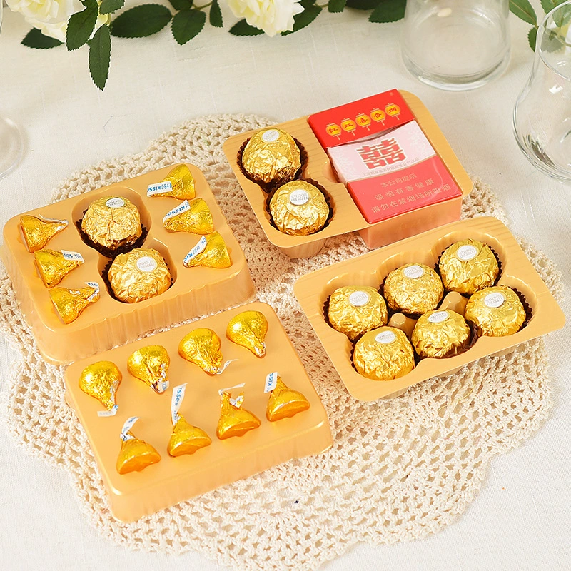 Прямоугольная коробка для свадебных конфет с местом для 2 шоколадных конфет Ferrero Rocher, 6 или 8 конфет в форме капли, с основанием из экологически чистого материала.