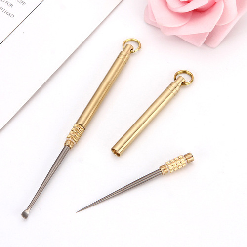 Brass portable waterproof bin titanium alloy toothpick combination toothpick ear spoon barrel portable simple fruit pick