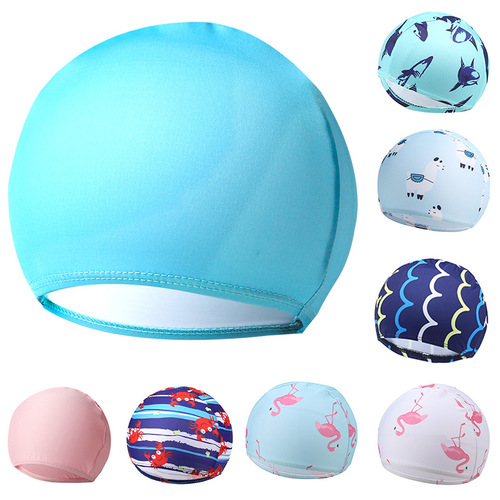 Children's cartoon cloth cap, digitally printed cute swimming cap for boys and girls, comfortable and non-retractable swimming pool high-elastic swimming cap