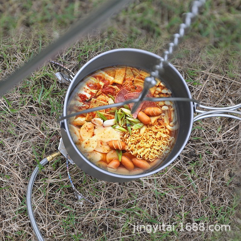 Olla colgante de titanio puro Kangtai, taza de titanio de 750ml-2800ml con asa y gancho, olla de titanio para acampar, taza de café ligera