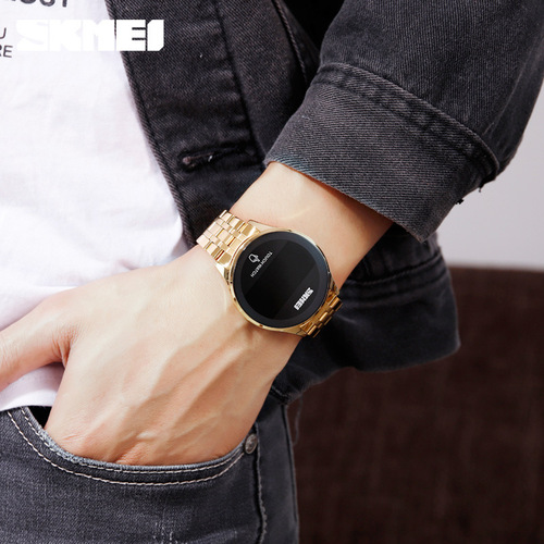 SKMEI brand strength merchant fashion simple touch screen men's multi-functional LED stainless steel electronic watch