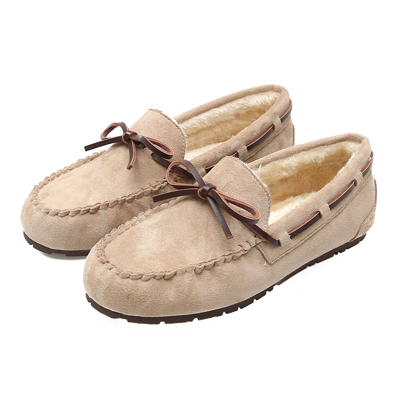 Mocasines de terciopelo de algodón de las mujeres Otoño e Invierno Nuevo color plano a juego arco zapatos de mujer embarazada más tamaño Internet celebridad zapatos de mujer 41-43