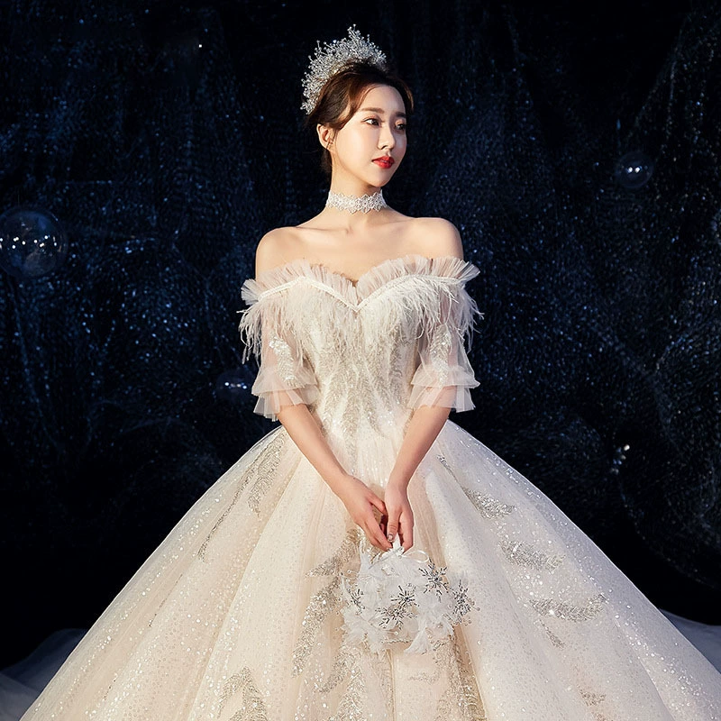 Свадебное платье 2025 Новый Mori Bride Dragon Tail Shoulder Net Red Douyin Суперфея Мечта класса люкс