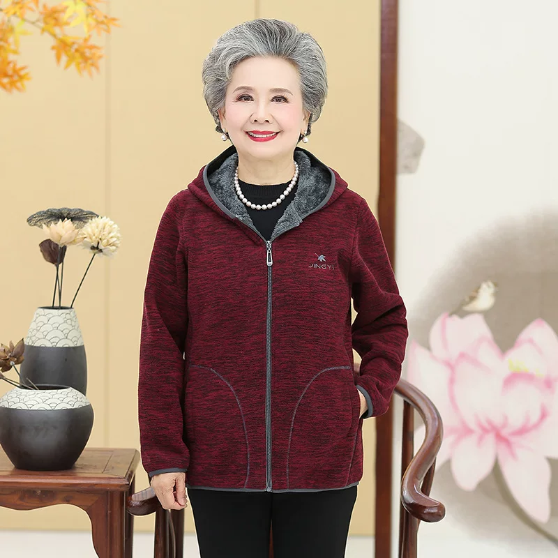 Fleece sweatshirt, demi-season jacket for mother, 2019, for middle age