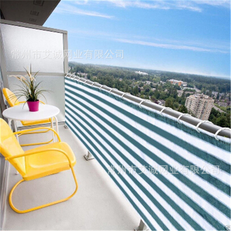 Green and White Striped Balcony Fence Net, Colorful Balcony Privacy Net, Anti-Aging Balcony Net, Balcony Sunshade Net, Shade Net