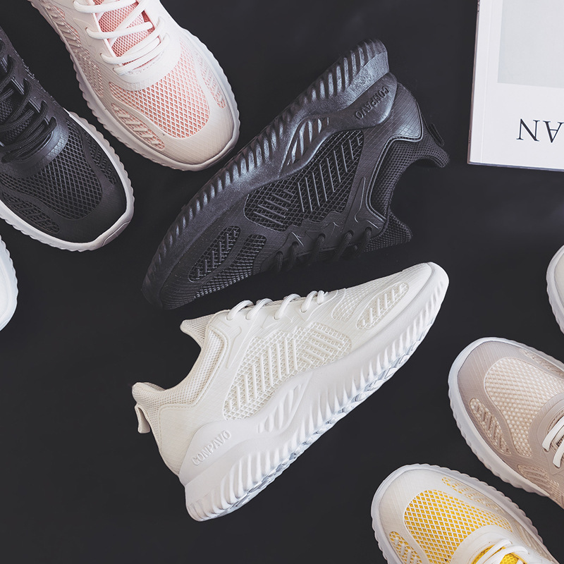 Women's Casual Shoes, Breathable Color-block Flying Woven Lace-up Sneakers_voghion.com