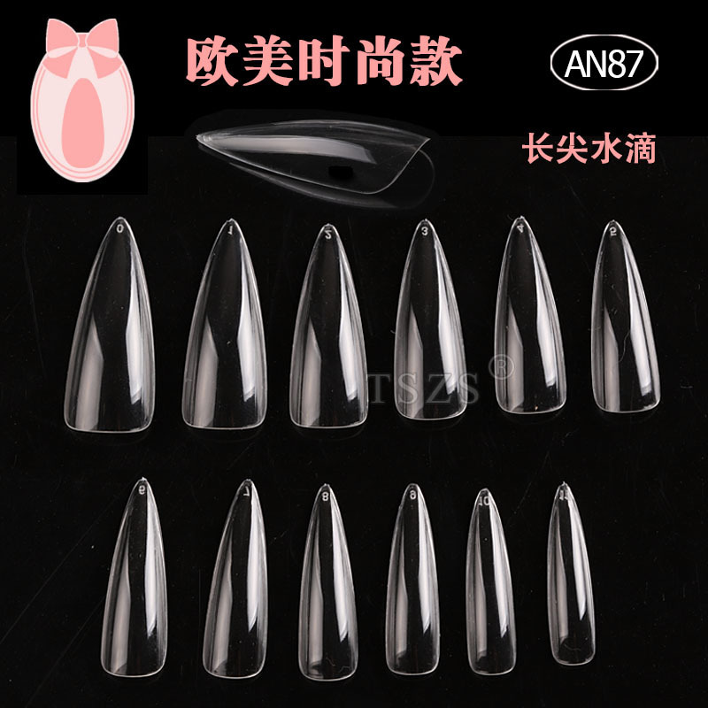 European and American long pointed transparent fake nail patch nail art fake nail ultra-thin multi-size slender full nail patch