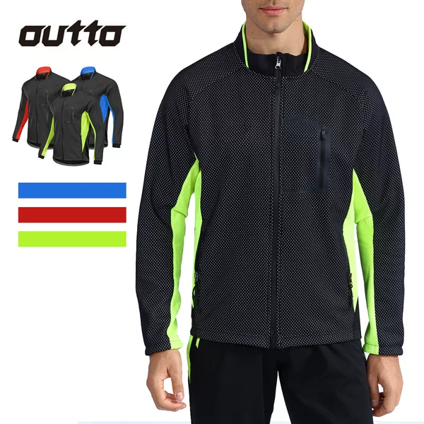 Fleece cycling suit long sleeve men's autumn and winter plus velvet warm cross-border windshield cycling suit jacket #18-