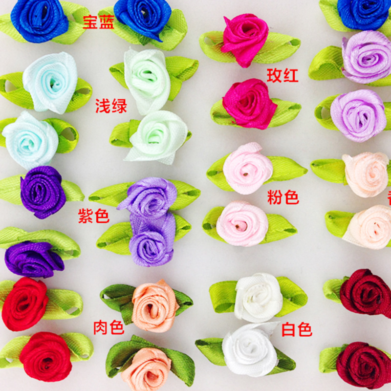 蝴蝶结小花加叶玫瑰花仿真手工DIY头饰品配件发饰鞋帽辅料批发
