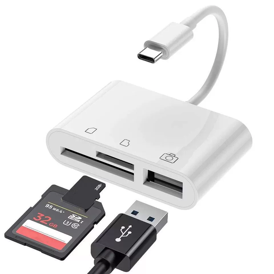 Type-C triple OTG multi-function card reader supports SD TF memory card OTG function and charging function