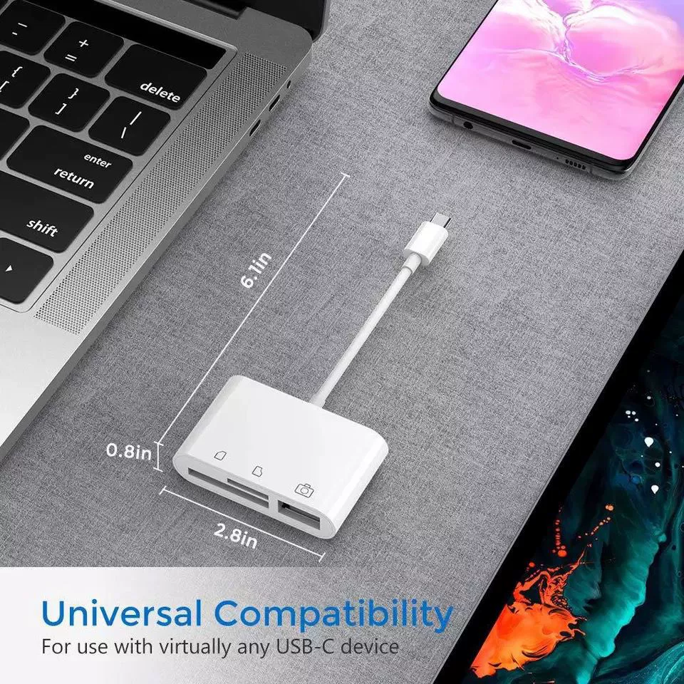 Type-C triple OTG multi-function card reader supports SD TF memory card OTG function and charging function