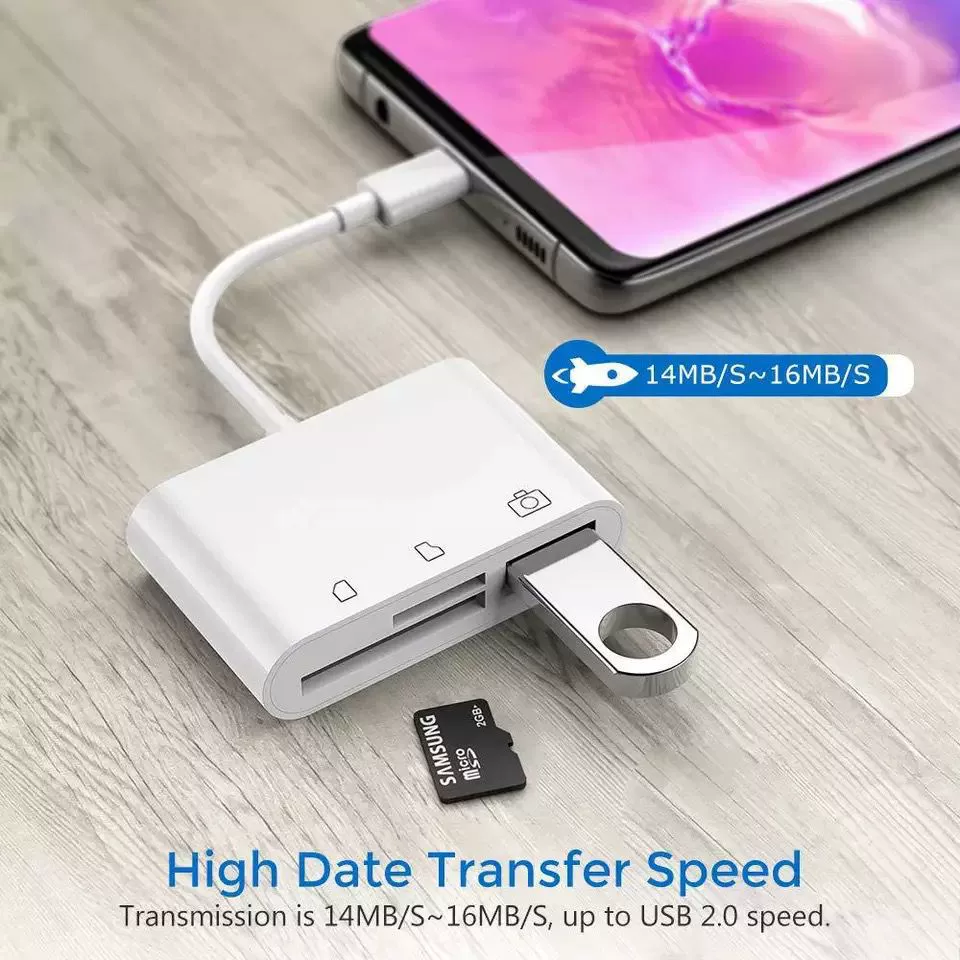 Type-C triple OTG multi-function card reader supports SD TF memory card OTG function and charging function