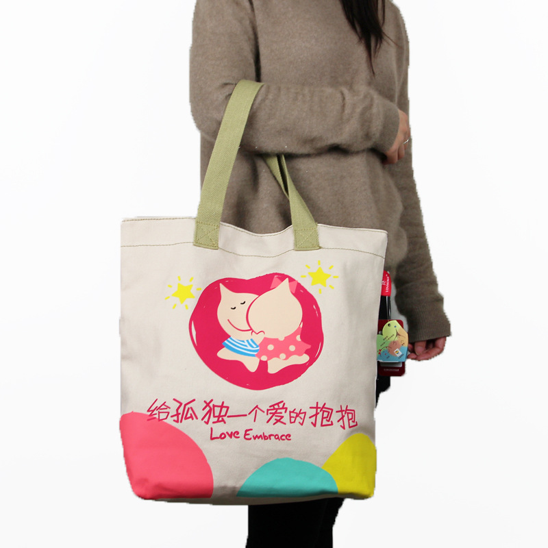 上海十年厂家供应女士丝网印刷环保帆布购物袋手提帆布袋定制款
