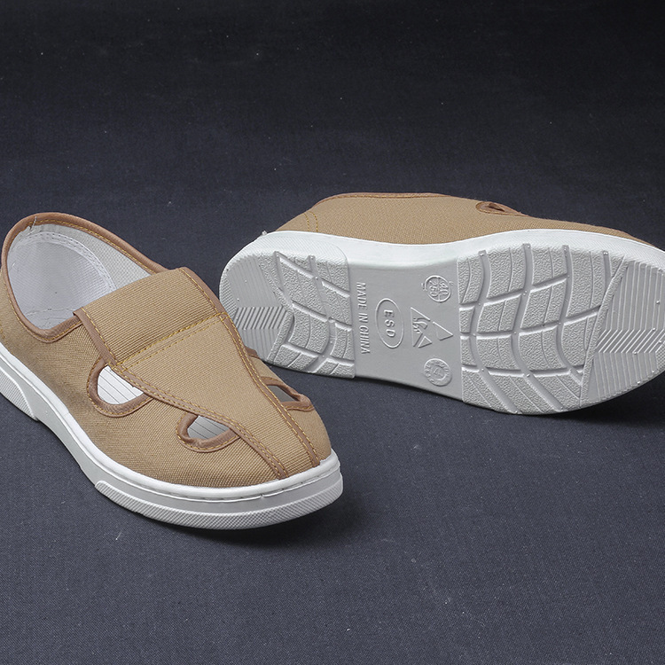 防静电四眼鞋 防尘静电鞋优质SPU低帮土黄帆布四孔无尘鞋