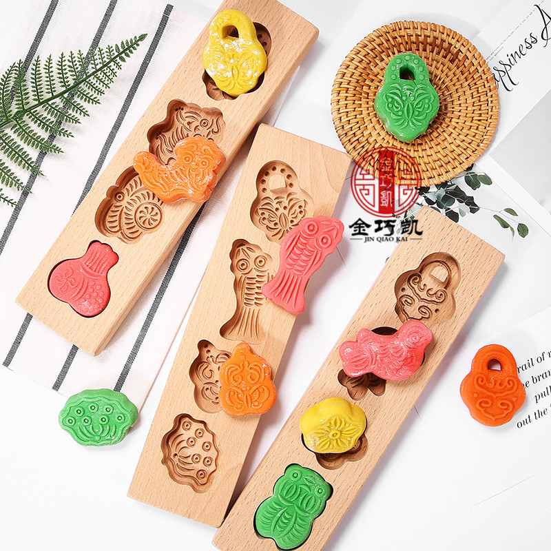 Wooden Baking Moon Cake Mold Pastry Steamed Bread Printed Noodles Clamps Skillful Fruit Wooden Biscuit Mold